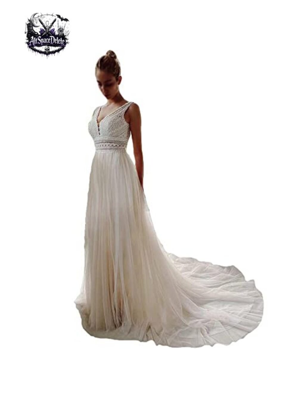 A-Line Wedding Dress Illusory Lace V-Neck Layers Tulle